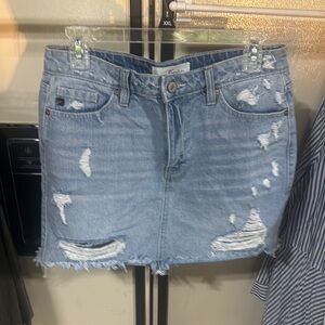 KanCan Light Blue Distressed Mini Skirt